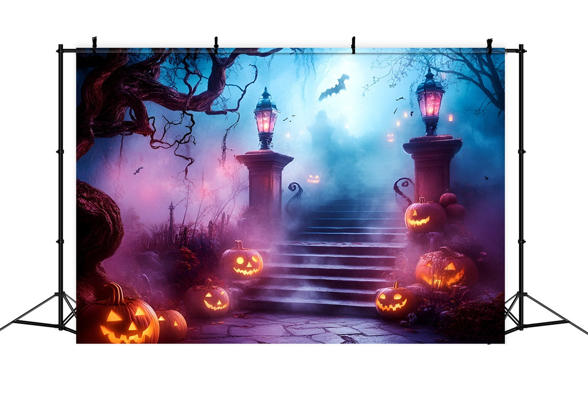 Halloween Backdrop Pumpkin Path Haunted Stairway Backdrop UK GQ6-248