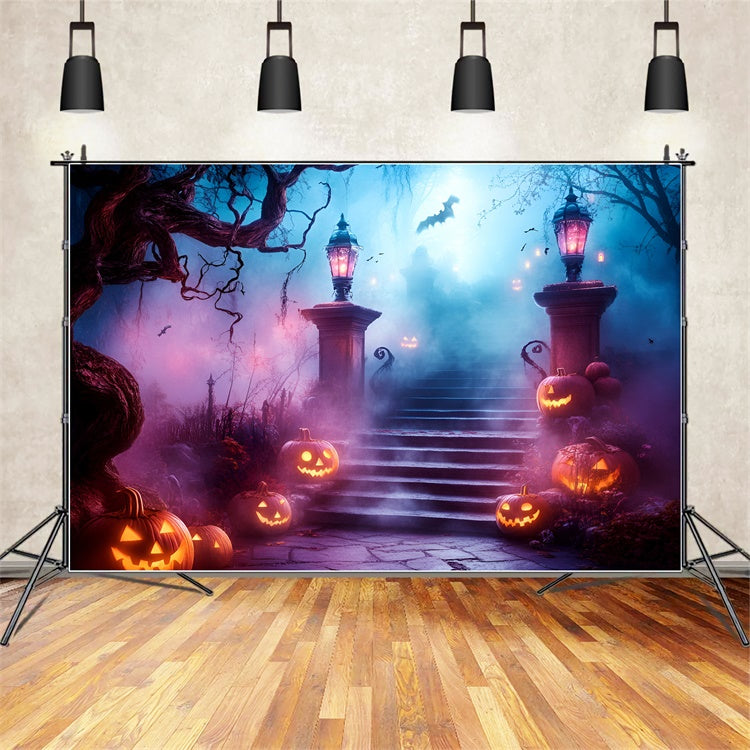Halloween Backdrop Pumpkin Path Haunted Stairway Backdrop UK GQ6-248