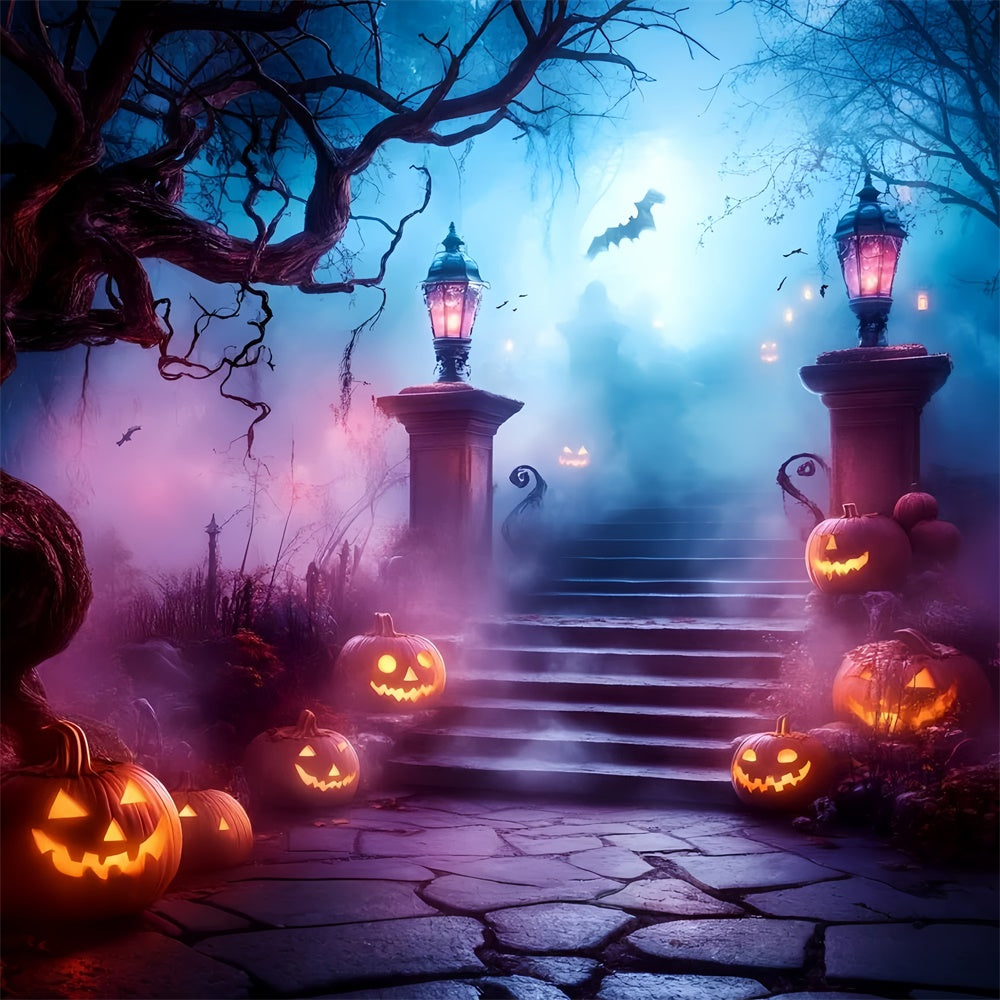 Halloween Backdrop Pumpkin Path Haunted Stairway Backdrop UK GQ6-248
