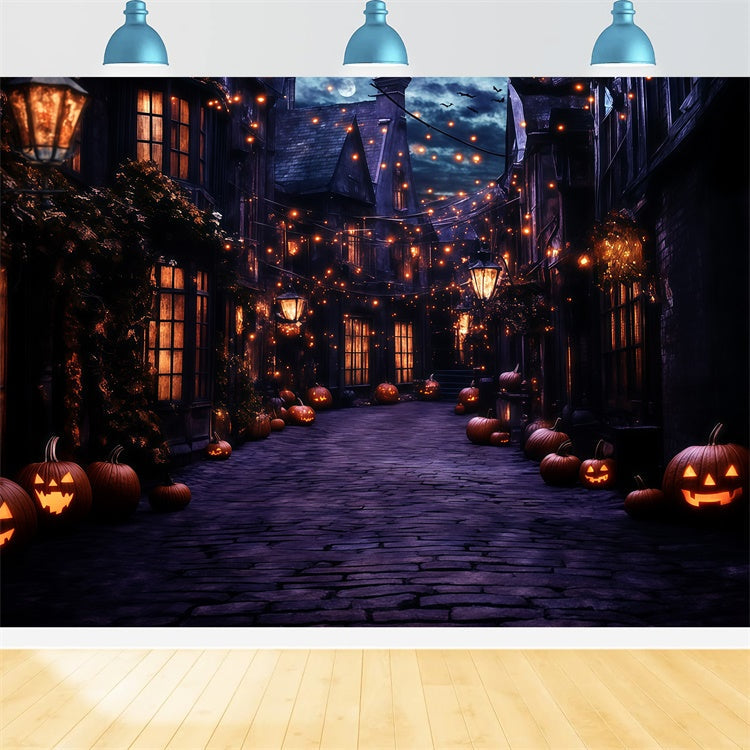 Halloween Backdrops Ghostly Lantern Village Night Backdrop UK GQ6-249
