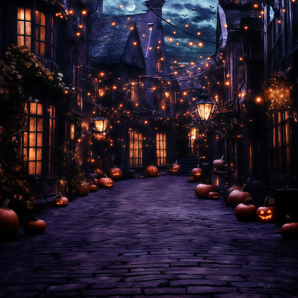 Halloween Backdrops Ghostly Lantern Village Night Backdrop UK GQ6-249