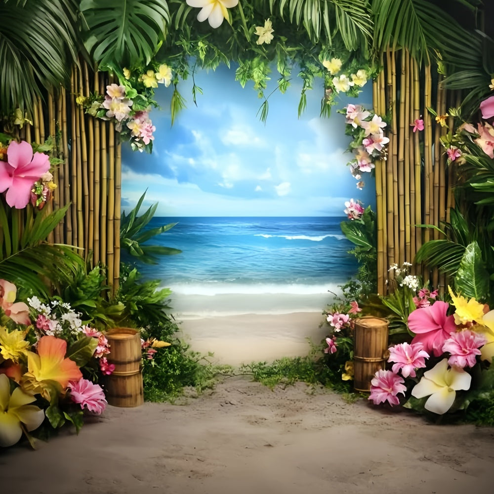 Beach Theme Backdrop Floral Bamboo Path Summer Backdrops UK GQ6-25