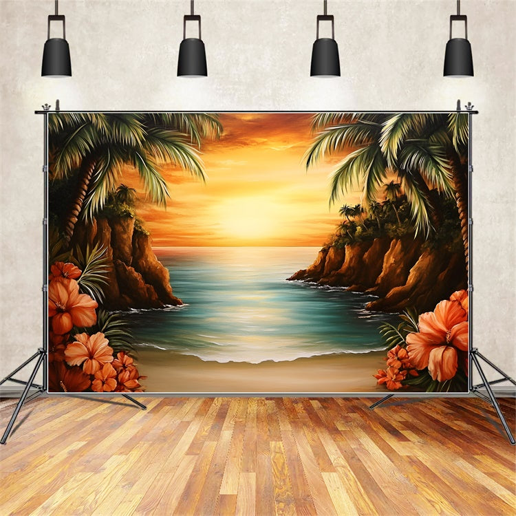 Tropical Beach Backdrop Romantic Island Sunset Summer Backdrop UK GQ6-27