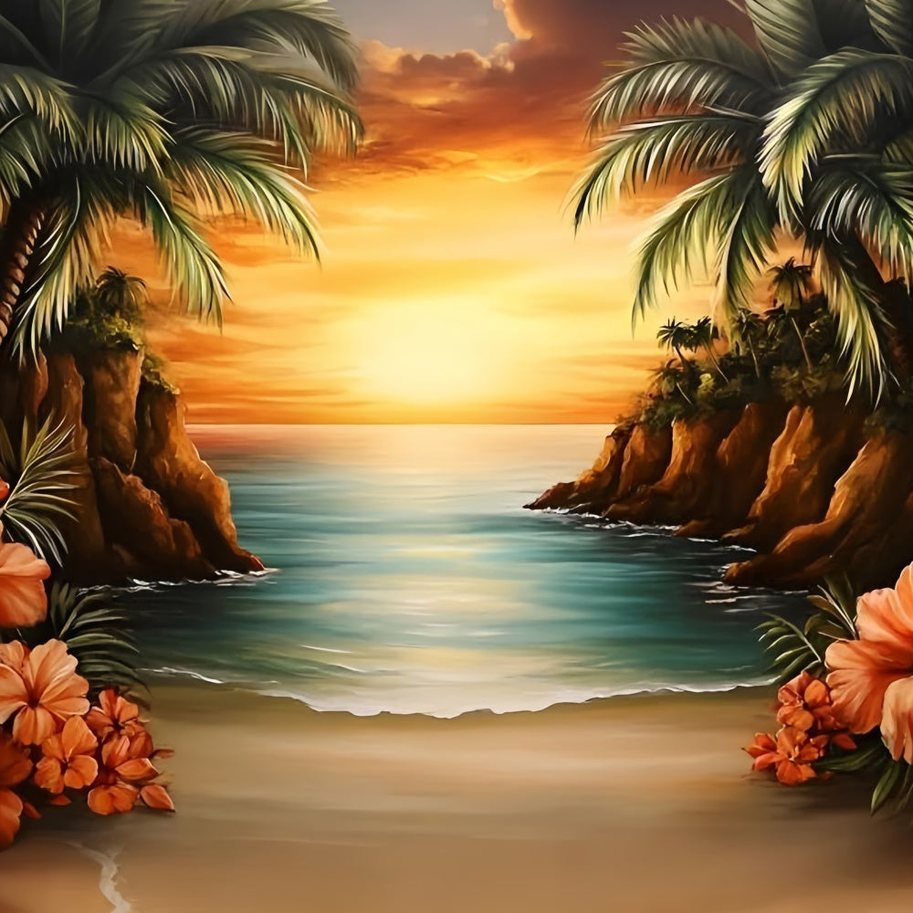 Tropical Beach Backdrop Romantic Island Sunset Summer Backdrop UK GQ6-27