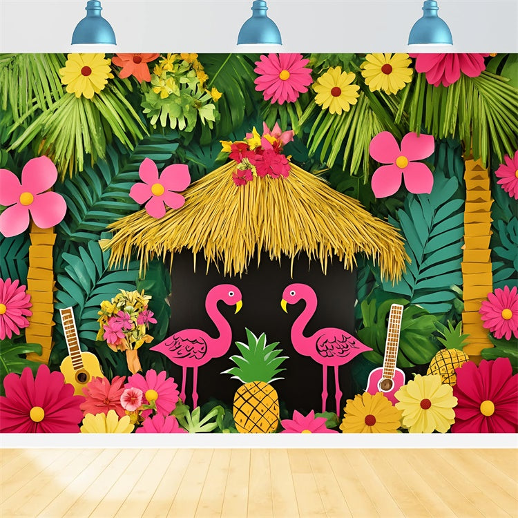 Hawaiian Theme Backdrop Pink Flamingo Paradise Summer Backdrops UK GQ6-29