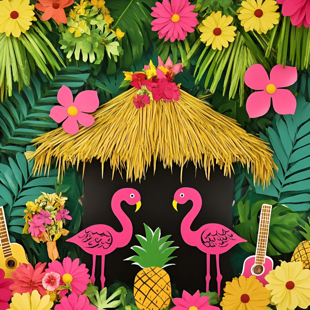 Hawaiian Theme Backdrop Pink Flamingo Paradise Summer Backdrops UK GQ6-29