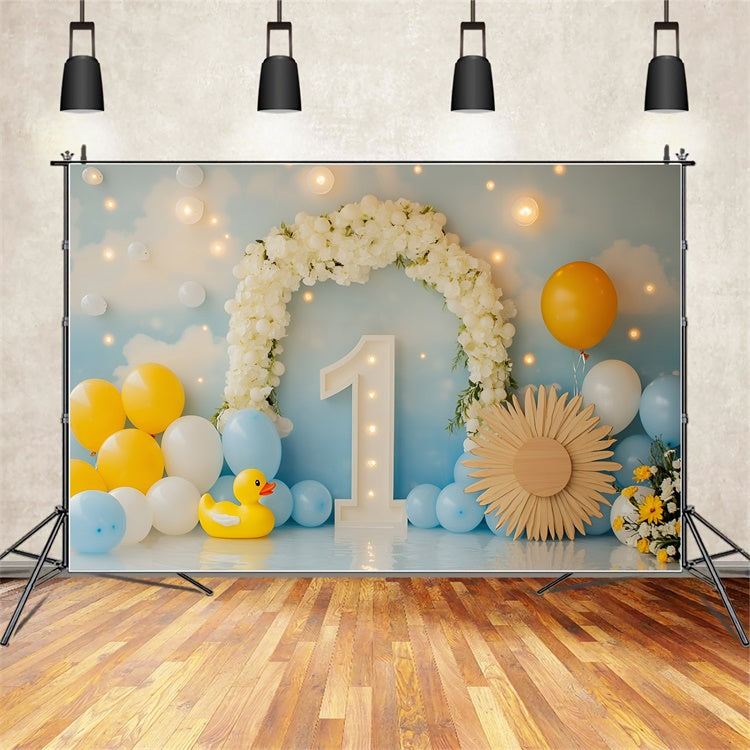 1st Birthday Backdrop Duck Balloon Bliss Backdrop UK GQ6-301