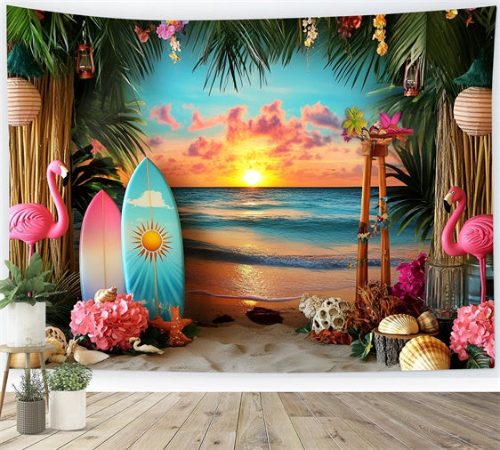 Tropical Beach Backdrop Floral Sunset Bash Summer Photo Backdrop UK GQ6-31