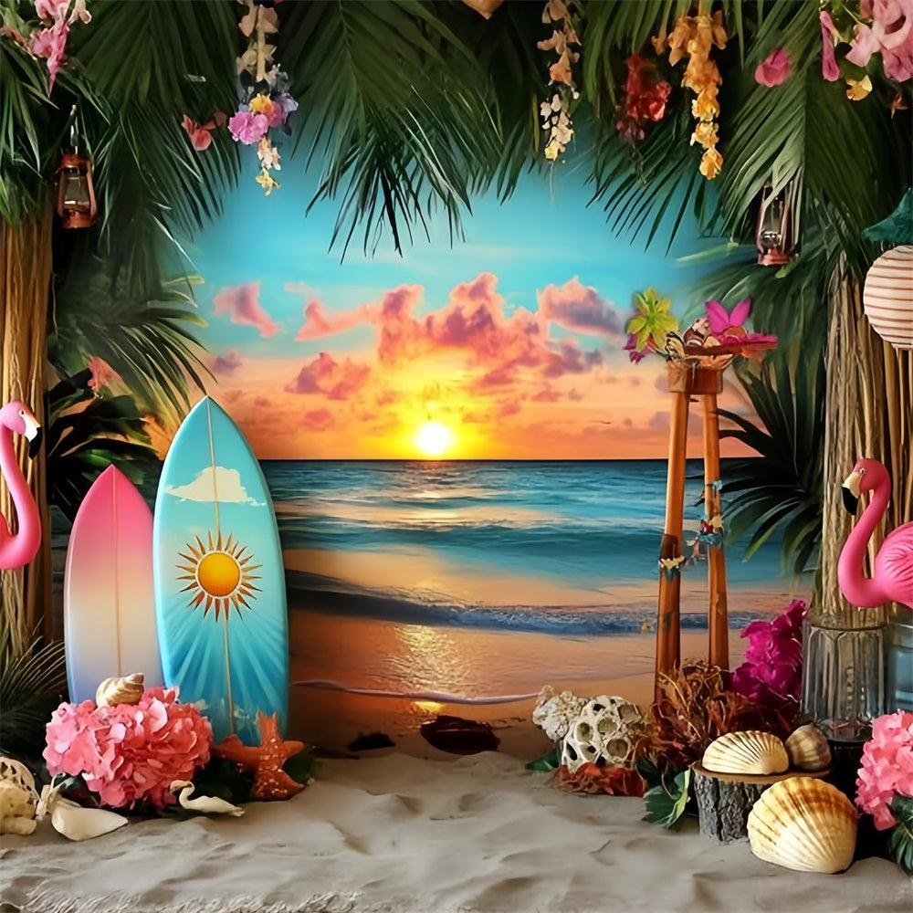 Tropical Beach Backdrop Floral Sunset Bash Summer Photo Backdrop UK GQ6-31