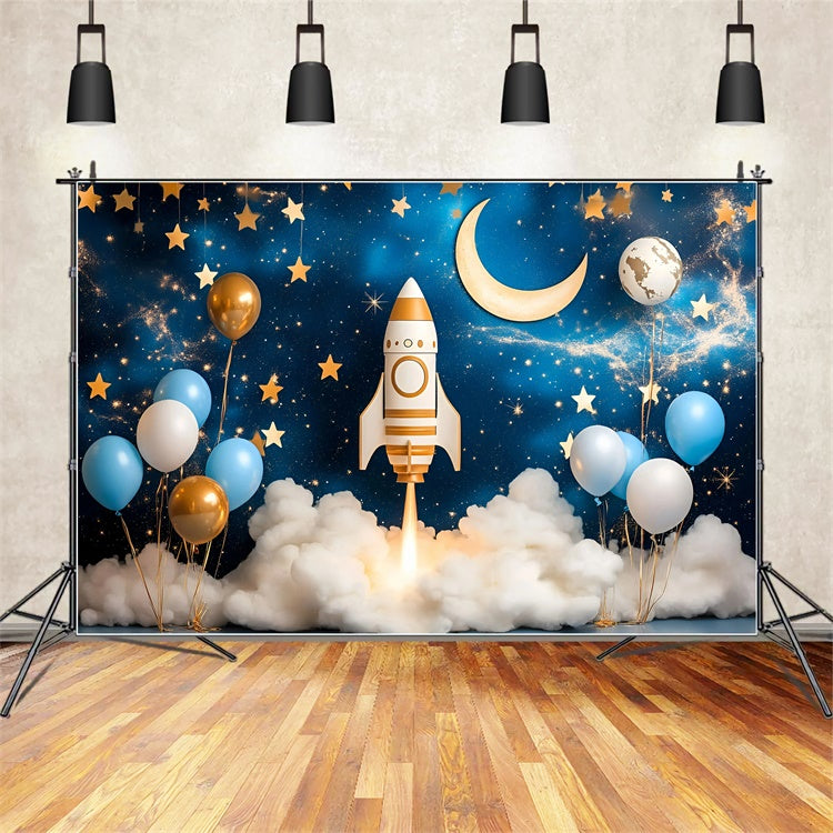 Cake Smash Backdrop Boy Rocket Star Galaxy Backdrop UK GQ6-332
