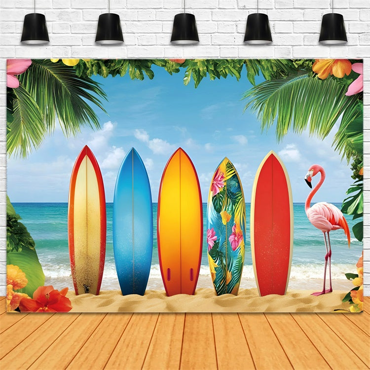 Summer Beach Backdrop Tropical Surfboard Paradise Backdrop UK GQ6-34