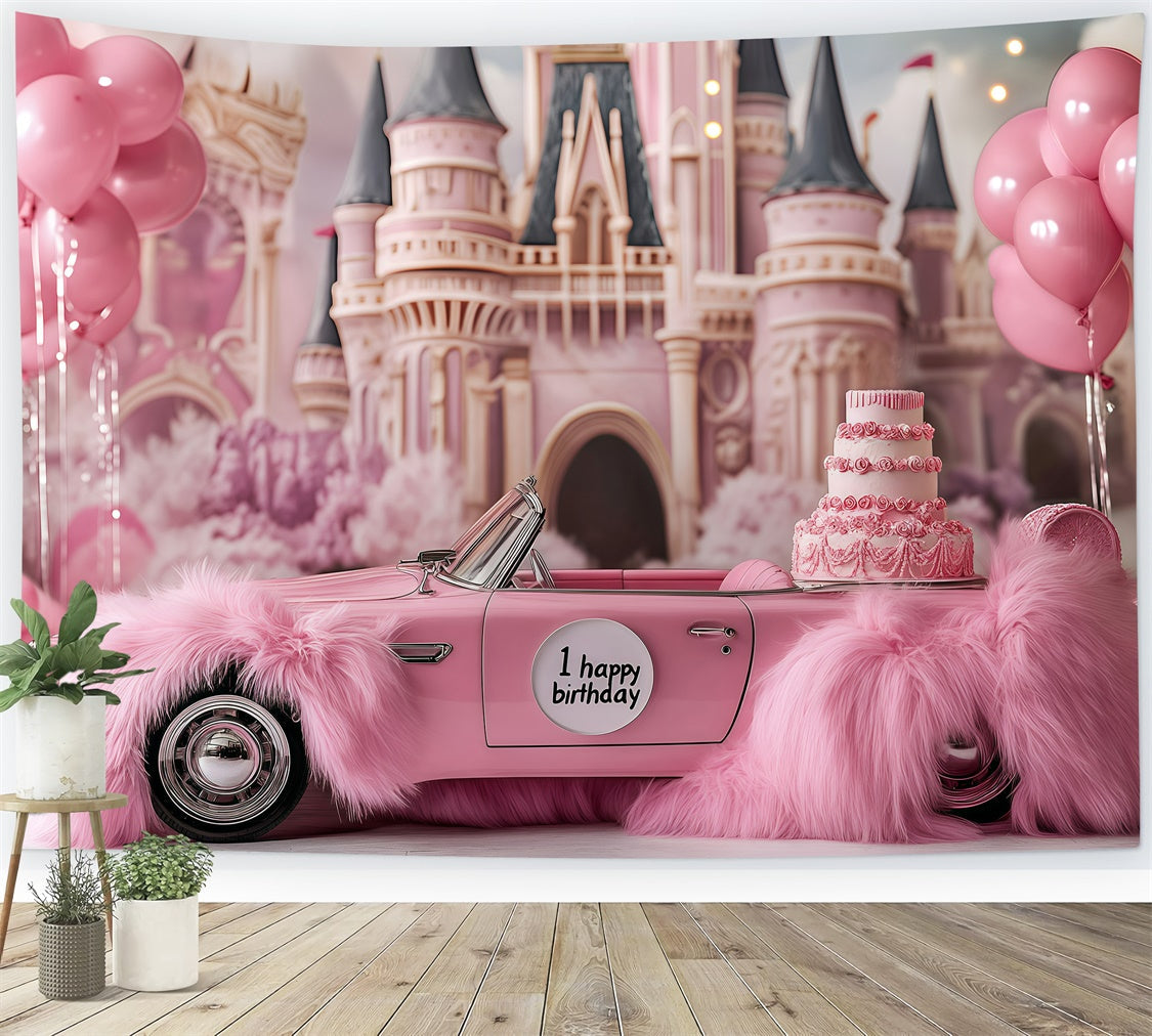 Cake Photography Backdrops Pink Convertible Castle Backdrop UK GQ6-341