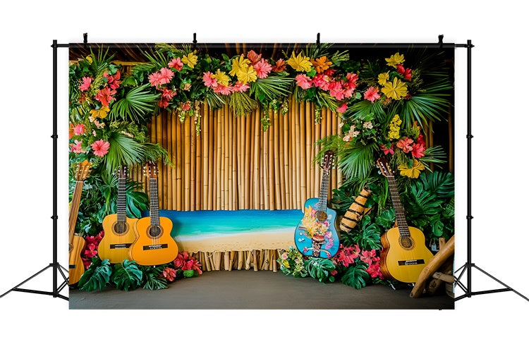 Hawaiian Theme Backdrop Tropical Guitar Stage Summer Backdrop UK GQ6-35