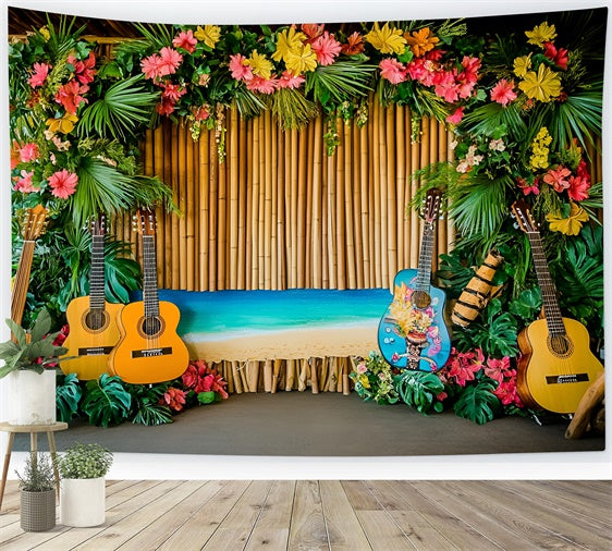 Hawaiian Theme Backdrop Tropical Guitar Stage Summer Backdrop UK GQ6-35