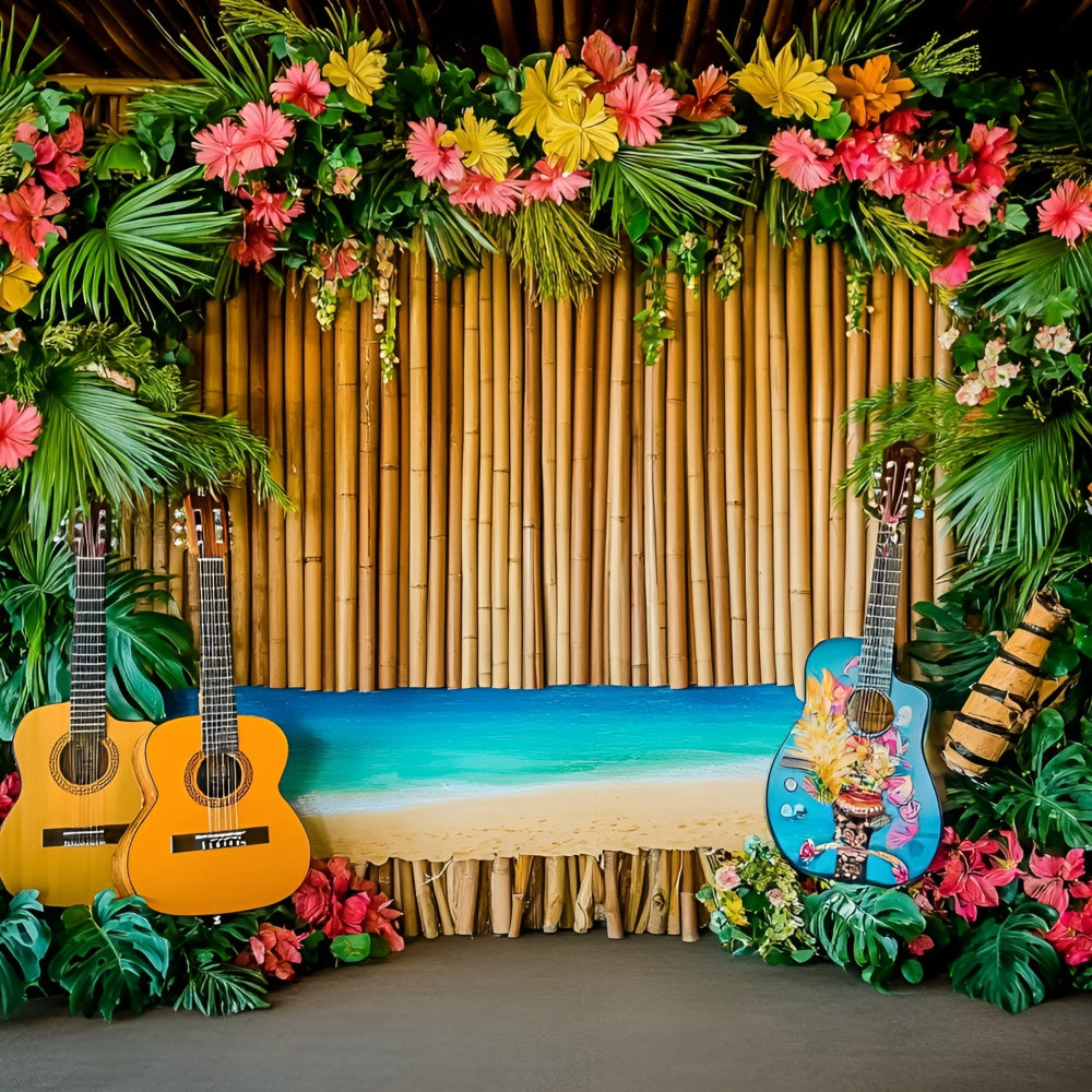 Hawaiian Theme Backdrop Tropical Guitar Stage Summer Backdrop UK GQ6-35