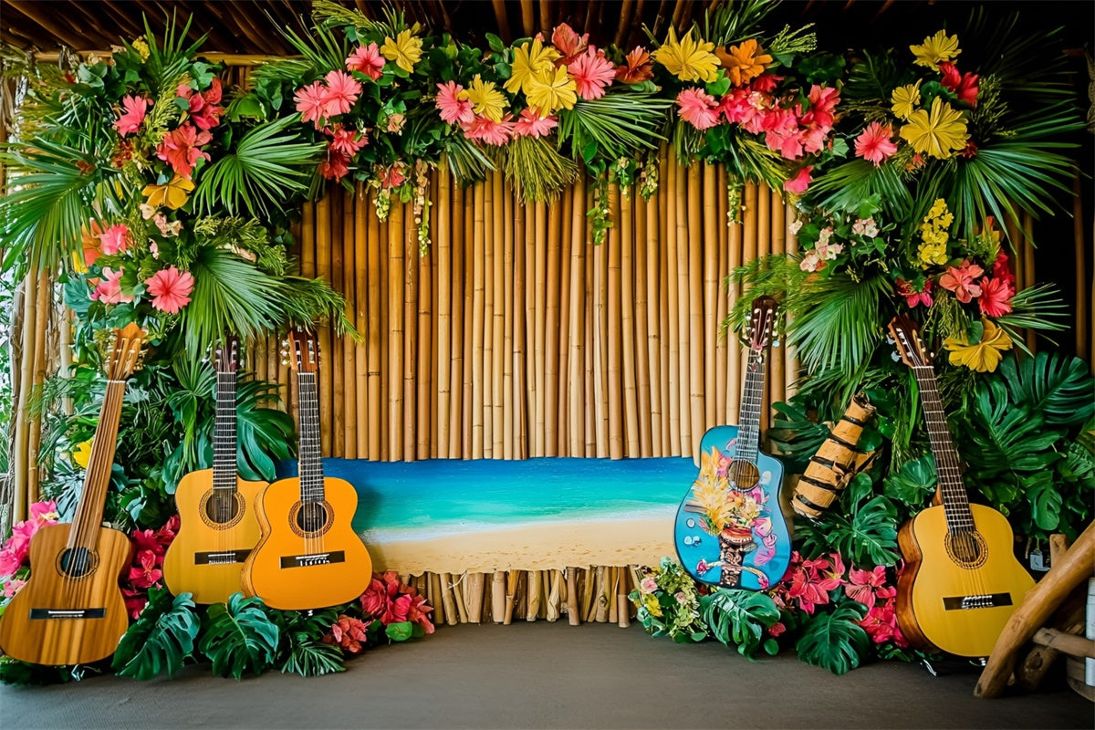 Hawaiian Theme Backdrop Tropical Guitar Stage Summer Backdrop UK GQ6-35
