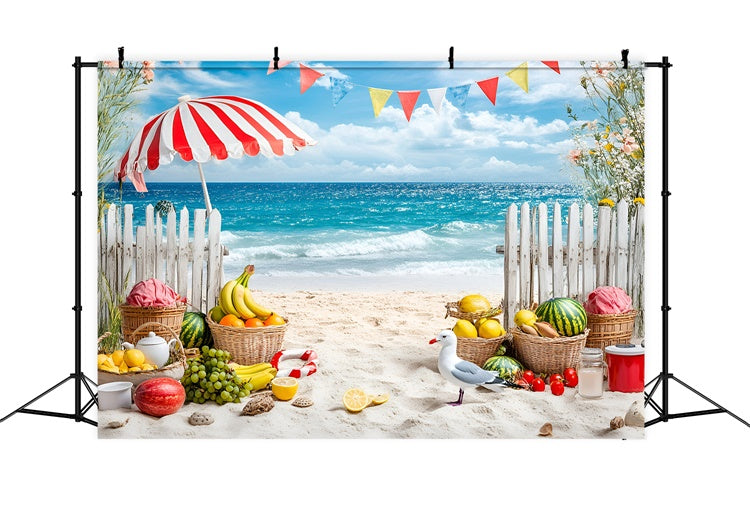 Tropical Beach Backdrop Fruit Stand Seaside Summer Backdrops UK GQ6-4