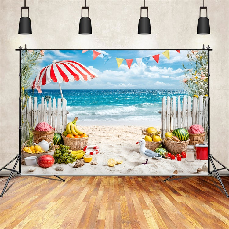 Tropical Beach Backdrop Fruit Stand Seaside Summer Backdrops UK GQ6-4