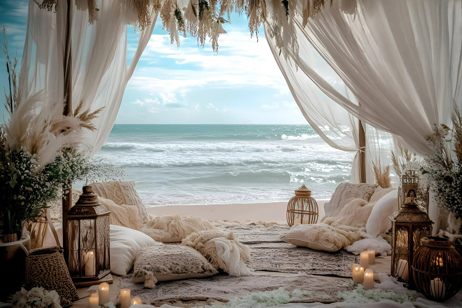 Boho Photo Backdrop Seaside Romance Retreat Summer Backdrop UK GQ6-45