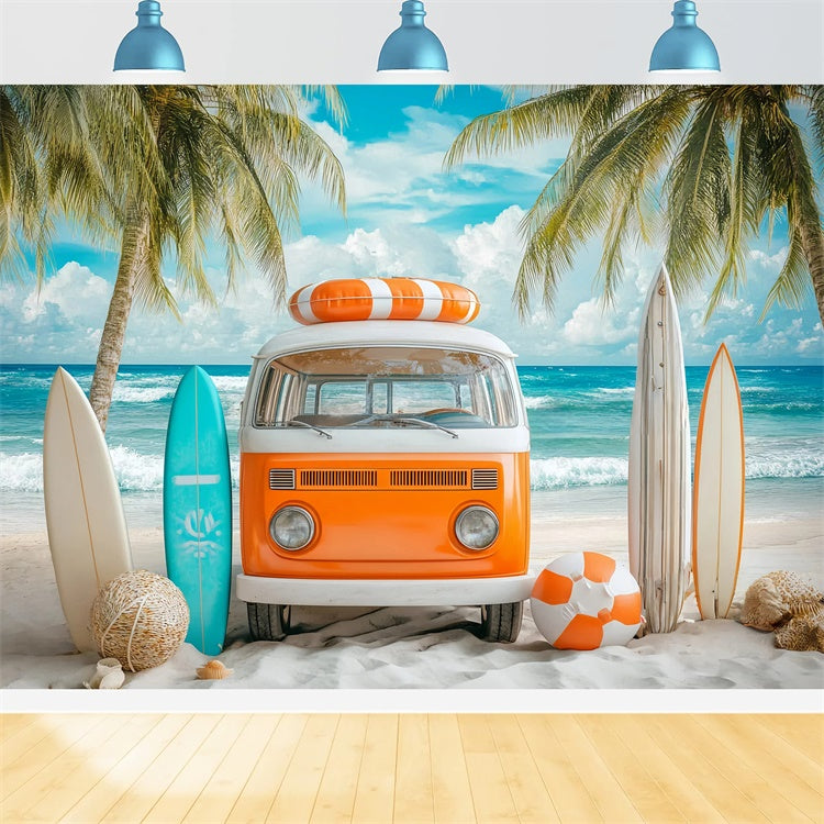 Beach Backdrop Photography Retro Surf Bus Summer Backdrop UK GQ6-5