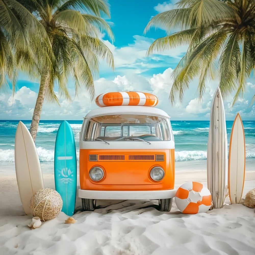 Beach Backdrop Photography Retro Surf Bus Summer Backdrop UK GQ6-5