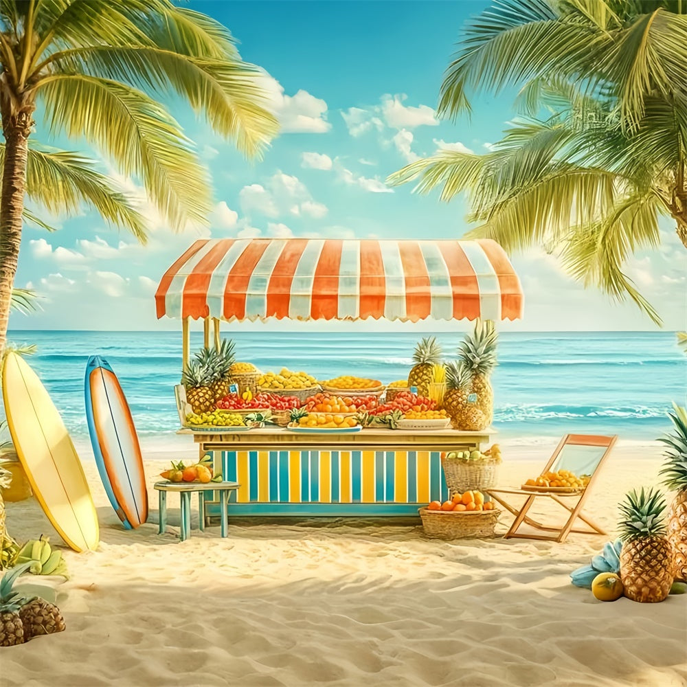 Tropical Beach Backdrop Surf Fruit Stand Summer Photo Backdrop UK GQ6-54