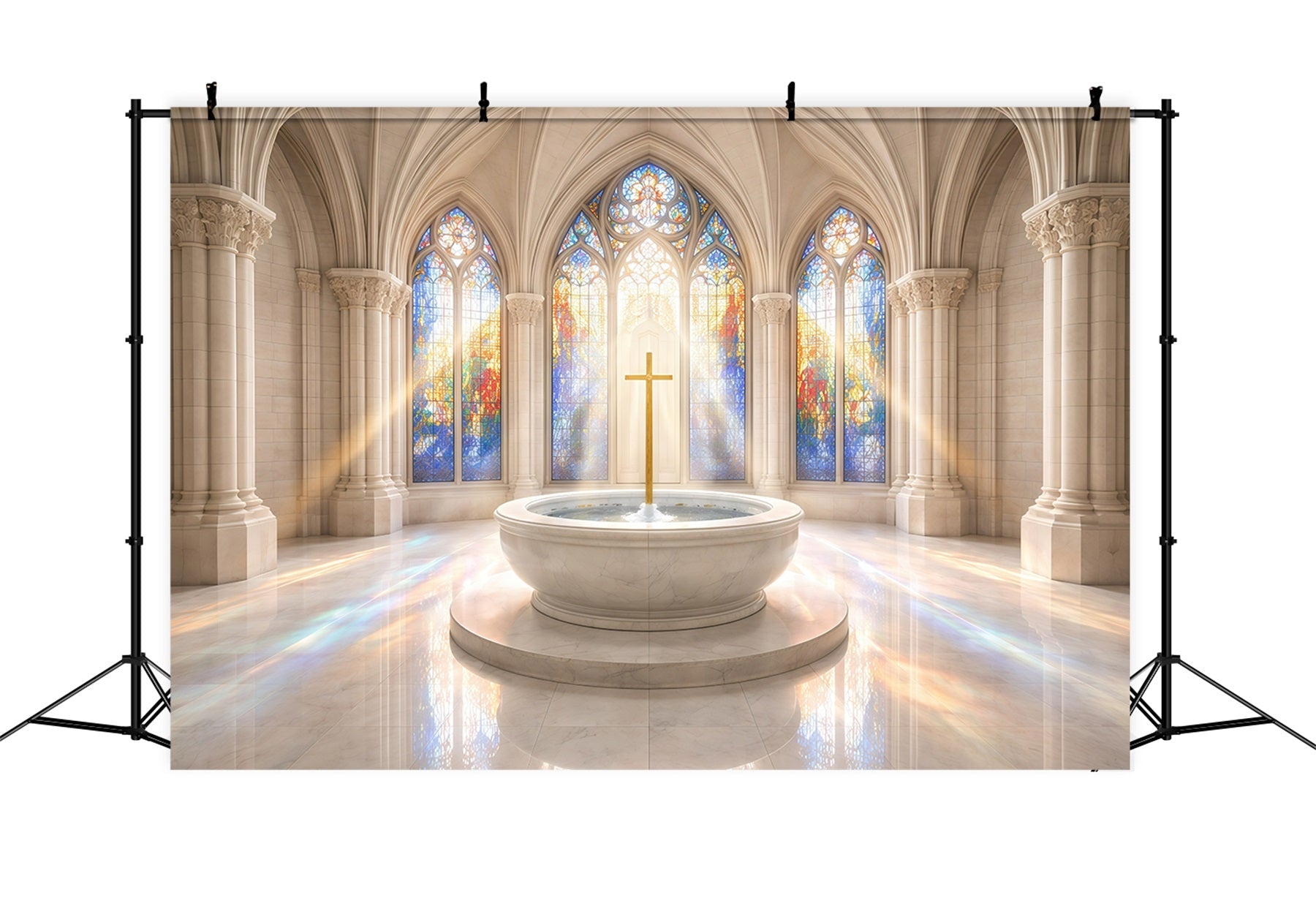 Stained Glass Backdrop Church Hall Window Cross Easter Photoshoot Backdrop UK GQ61-1