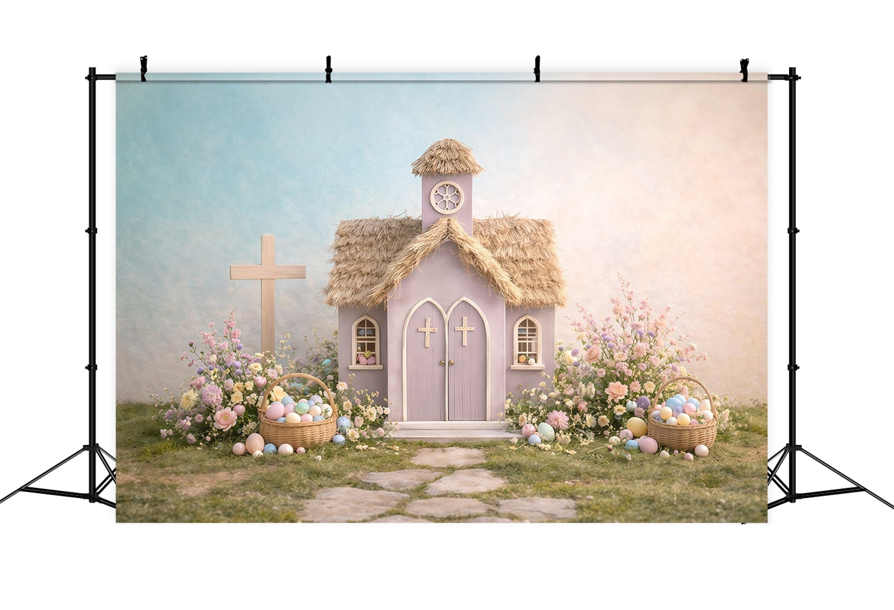 Church Photo Backdrop Easter Pastel Church Garden Cottage Photography Easter Backdrop UK GQ61-12