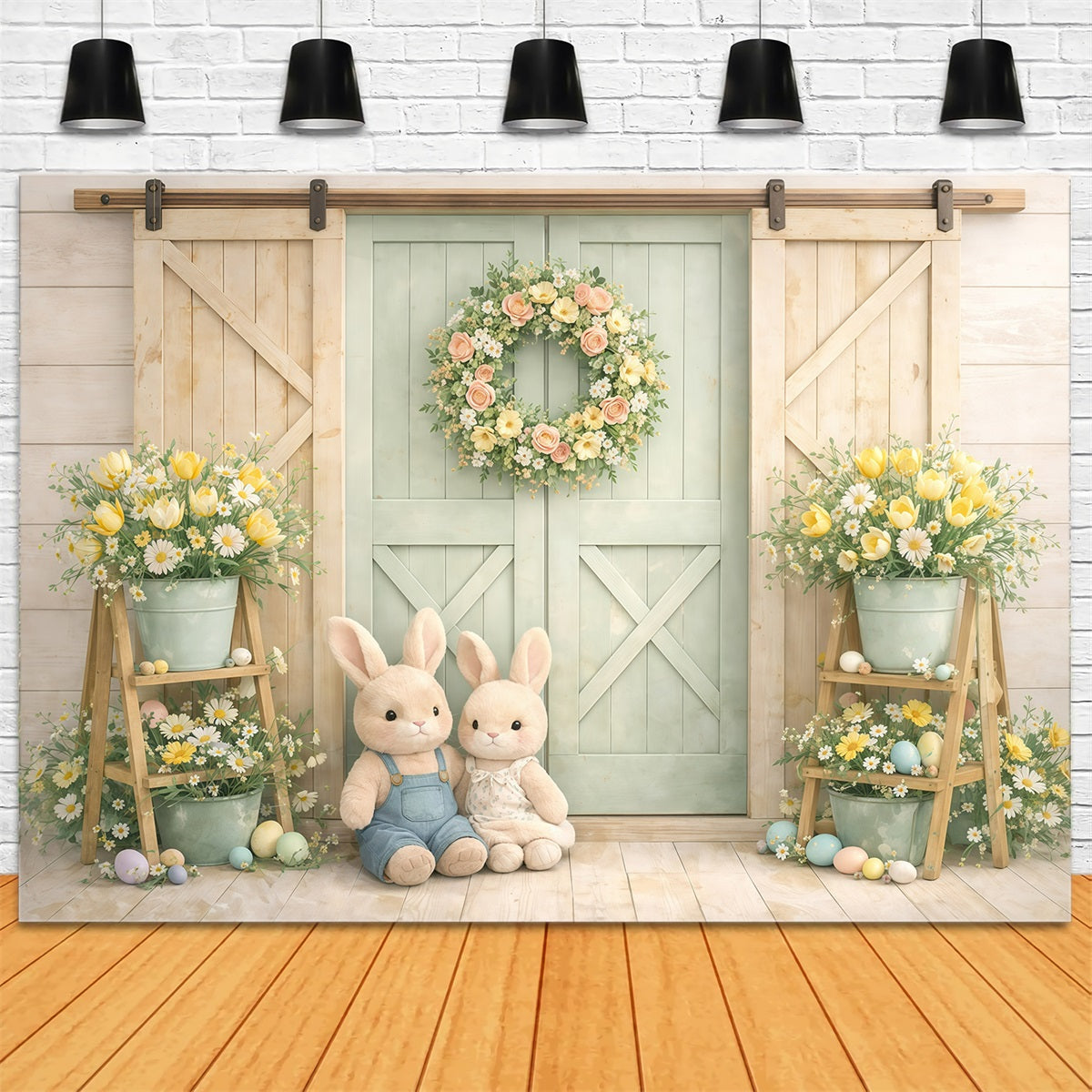 Peter Rabbit Photo Backdrop Pastel Bunny Barn Doors Easter Picture Backdrop Ideas UK GQ61-16