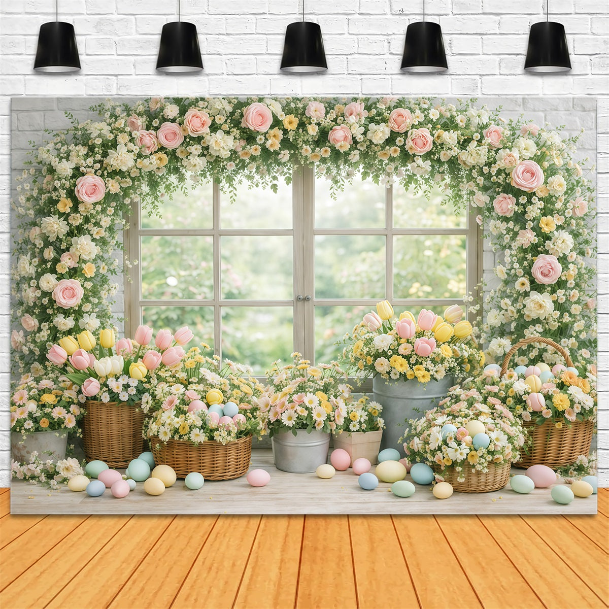 Easter Flower Backdrop Garden Window Floral Eggs Easter Backdrops Photography UK GQ61-19