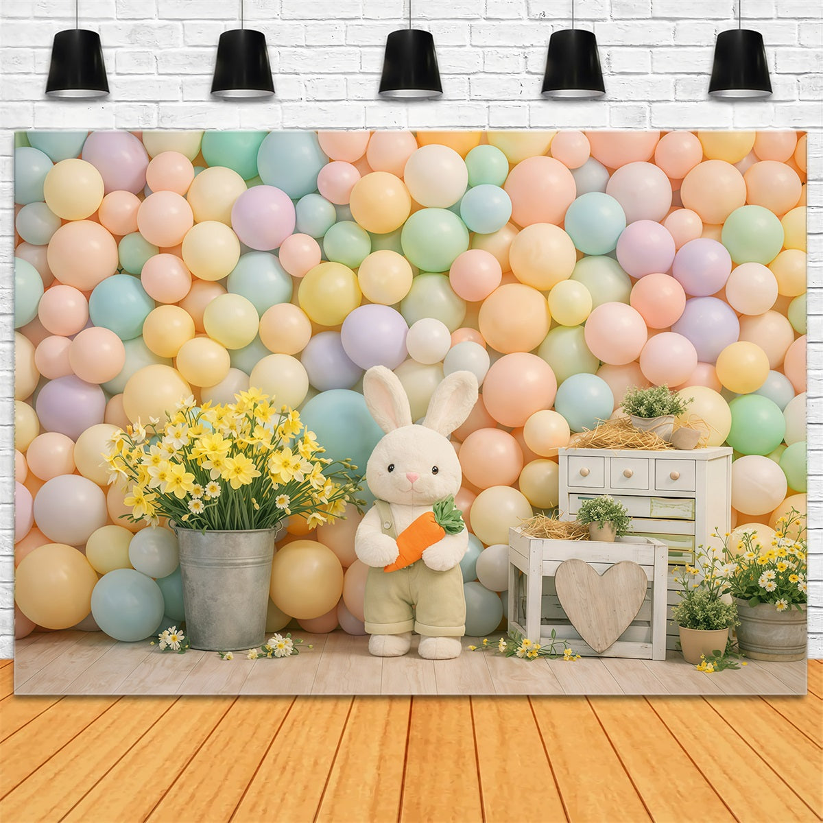 Easter Balloon Backdrop Ideas Pastel Macaron Bunny Daisies Easter Theme Backdrop UK GQ61-23