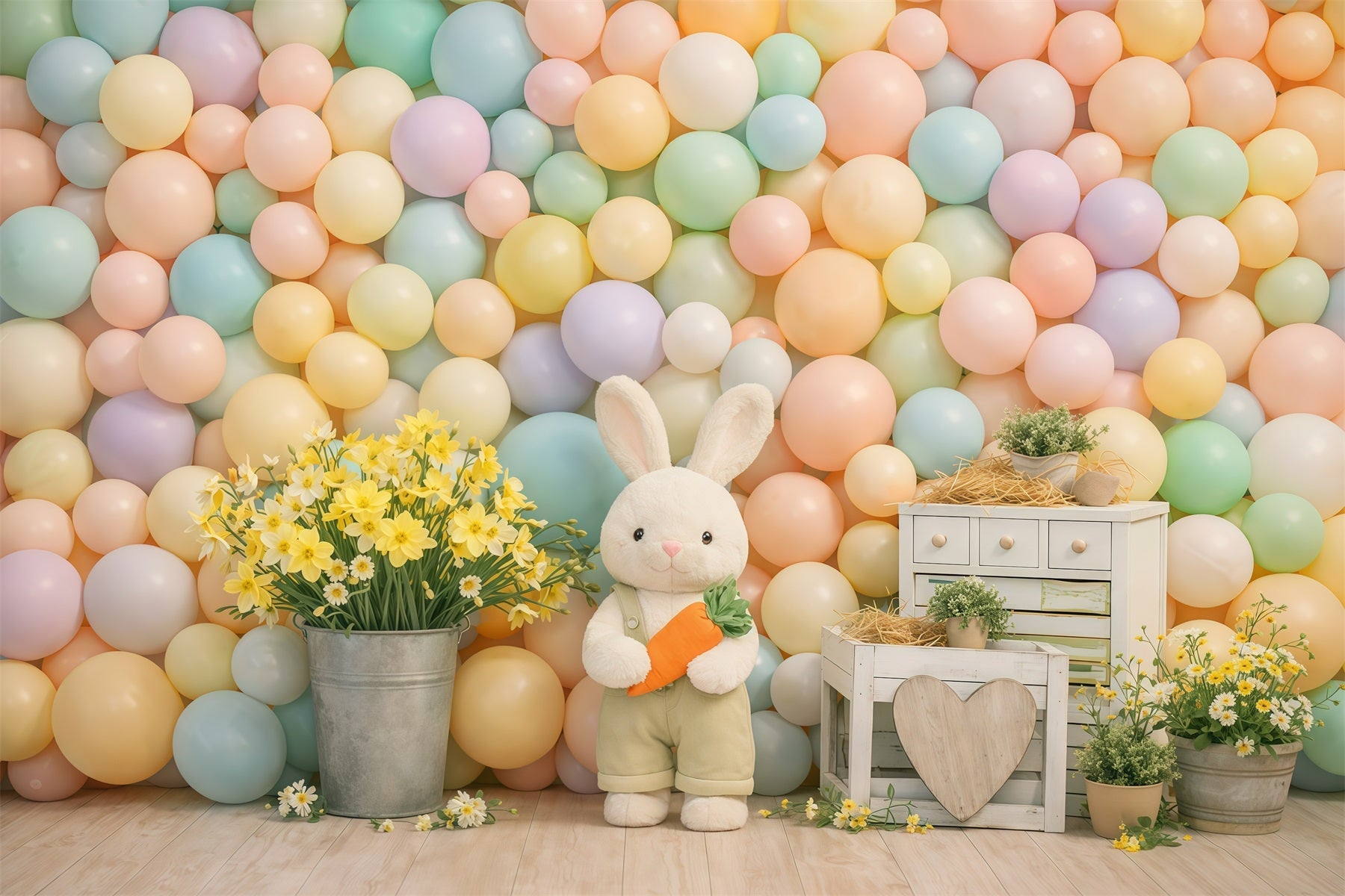 Easter Balloon Backdrop Ideas Pastel Macaron Bunny Daisies Easter Theme Backdrop UK GQ61-23
