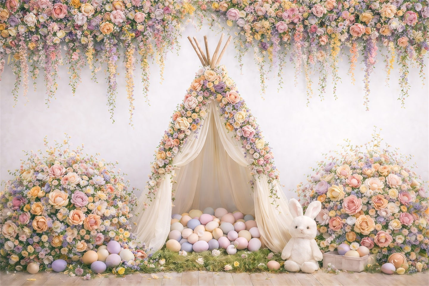 Baby Easter Backdrop Floral Teepee Egg Tent Easter Picture Backdrop Ideas UK GQ61-25