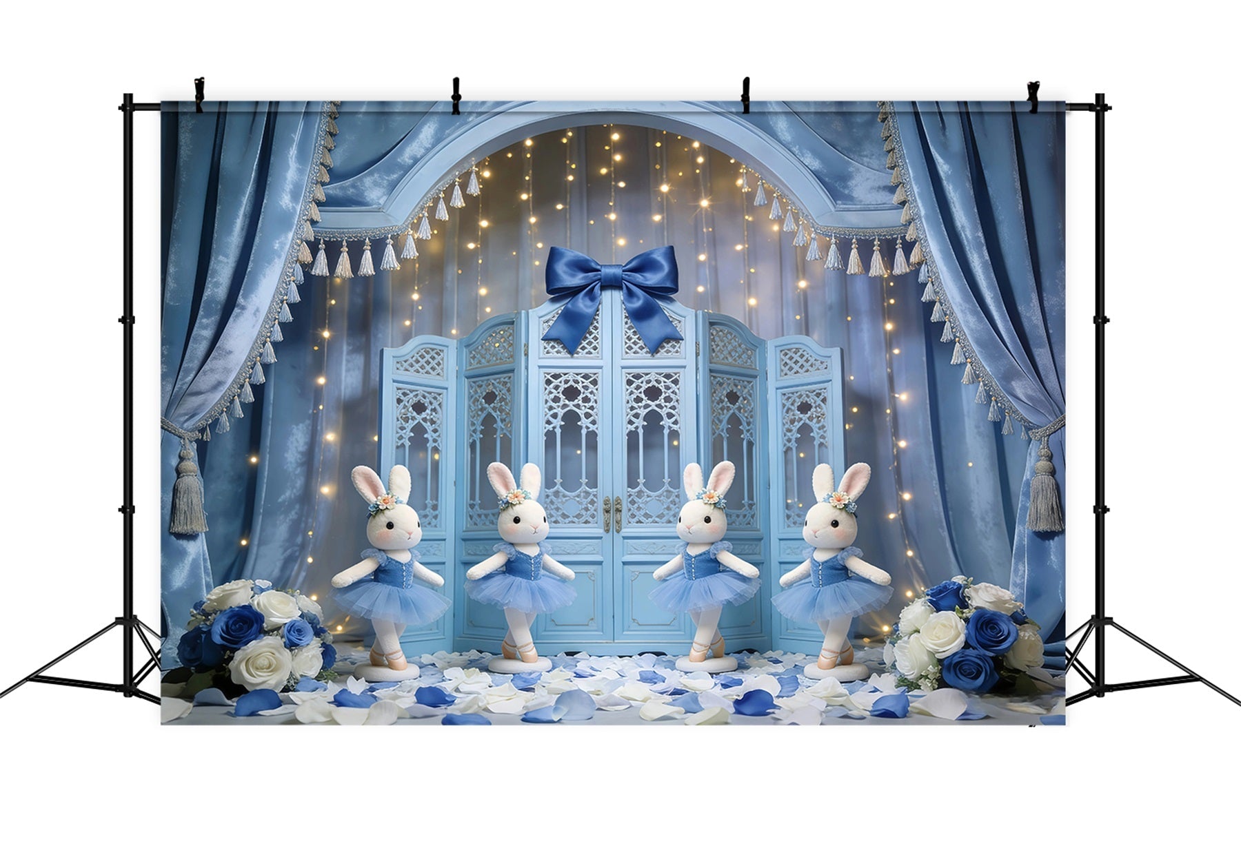 Bunny Backdrop Ideas Blue Curtain Ballet Stage Backdrop For Easter Pictures UK GQ61-27