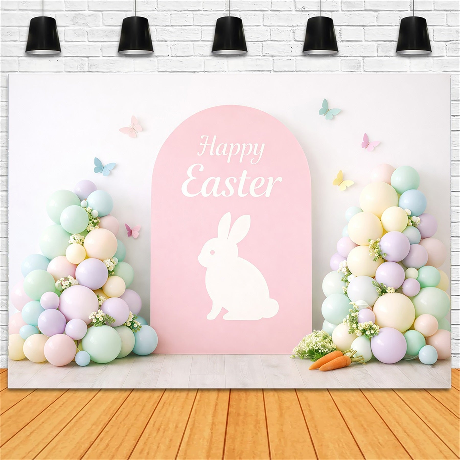 Easter Backdrop Balloons Pastel Macaron Bunny Arch Happy Easter Photo Backdrop UK GQ61-30