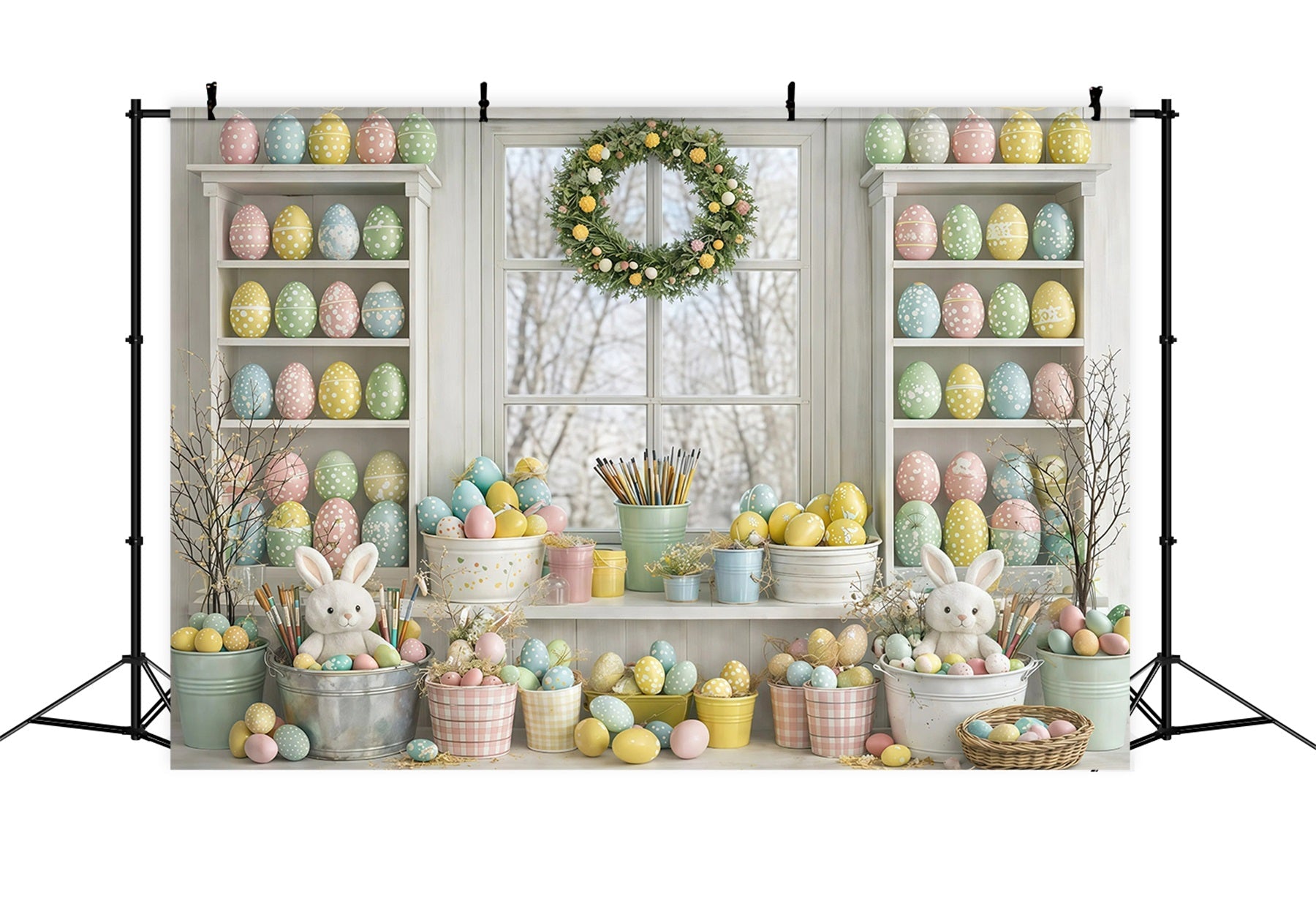 Easter Egg Photoshoot Backdrop Creamy Minimal Painting Room Simple Easter Backdrop UK GQ61-34