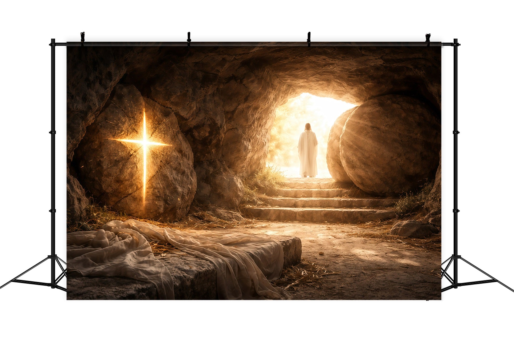 Easter Photo Backdrops For Church Resurrection Cave Radiant Light Backdrop For Easter UK GQ61-5
