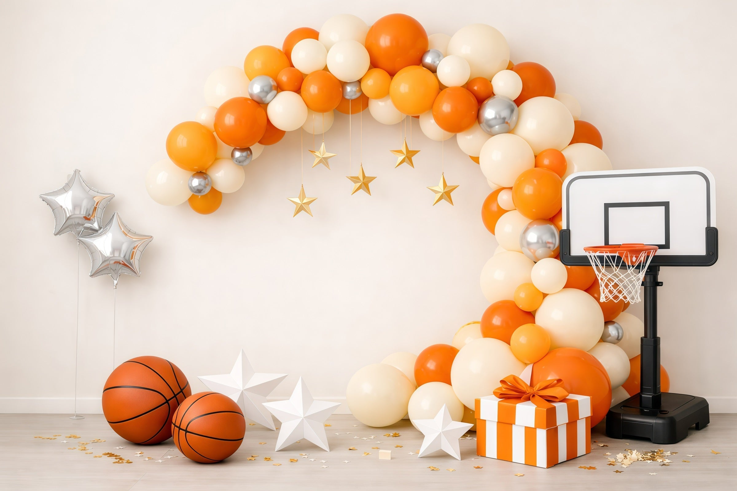 Basketball Photo Backdrop Orange Balloon Arch Gift Box Sports Backdrop UK GQ61-70