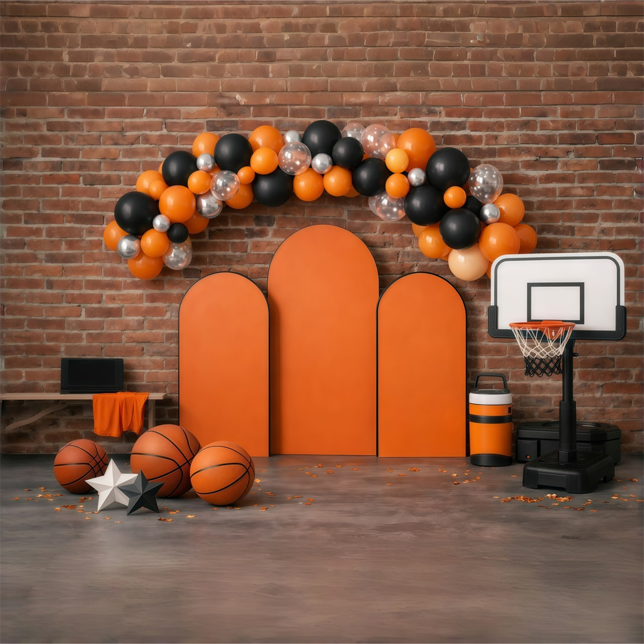 Basketball Backdrop Brick Wall Balloon Arch Sports Backdrops For Photography UK GQ61-72