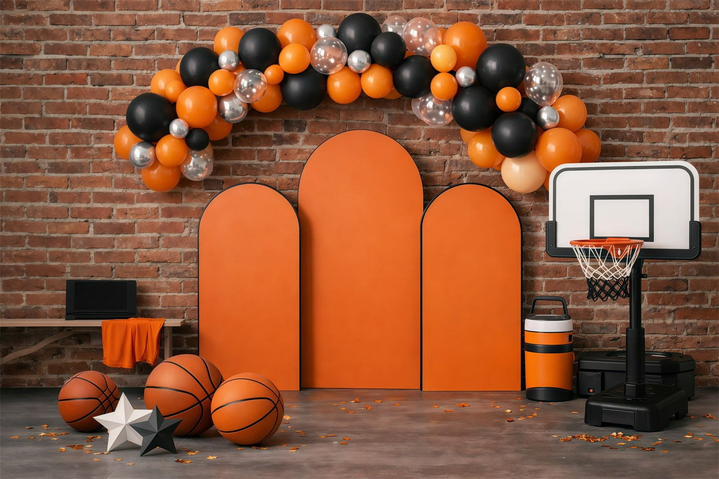Basketball Backdrop Brick Wall Balloon Arch Sports Backdrops For Photography UK GQ61-72
