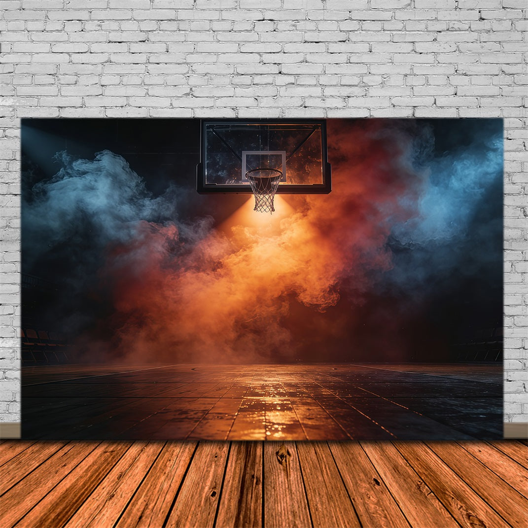 Basketball Photography Backdrop Fire Smoke Spotlight Court Sports Backdrop UK GQ61-79