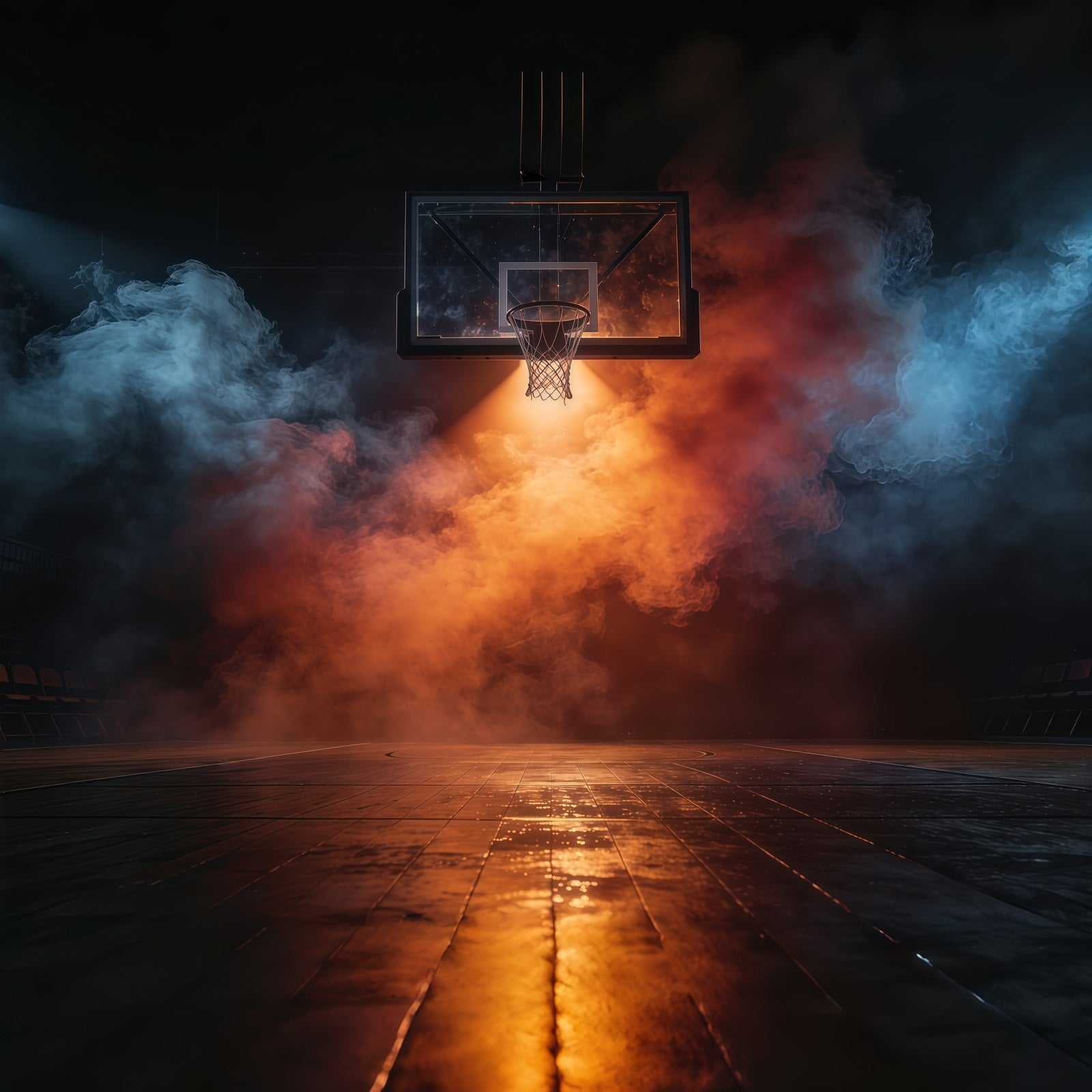 Basketball Photography Backdrop Fire Smoke Spotlight Court Sports Backdrop UK GQ61-79