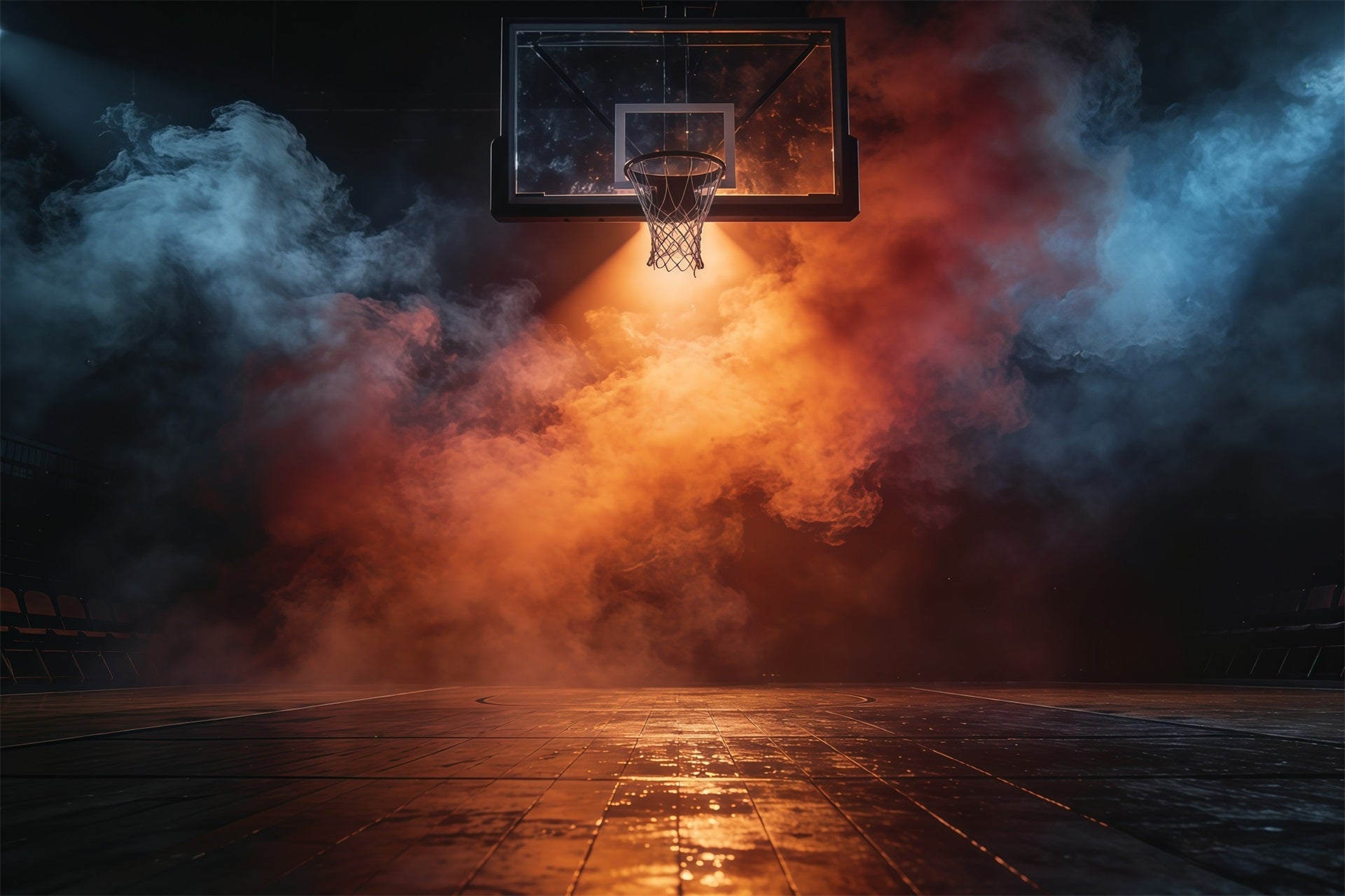 Basketball Photography Backdrop Fire Smoke Spotlight Court Sports Backdrop UK GQ61-79