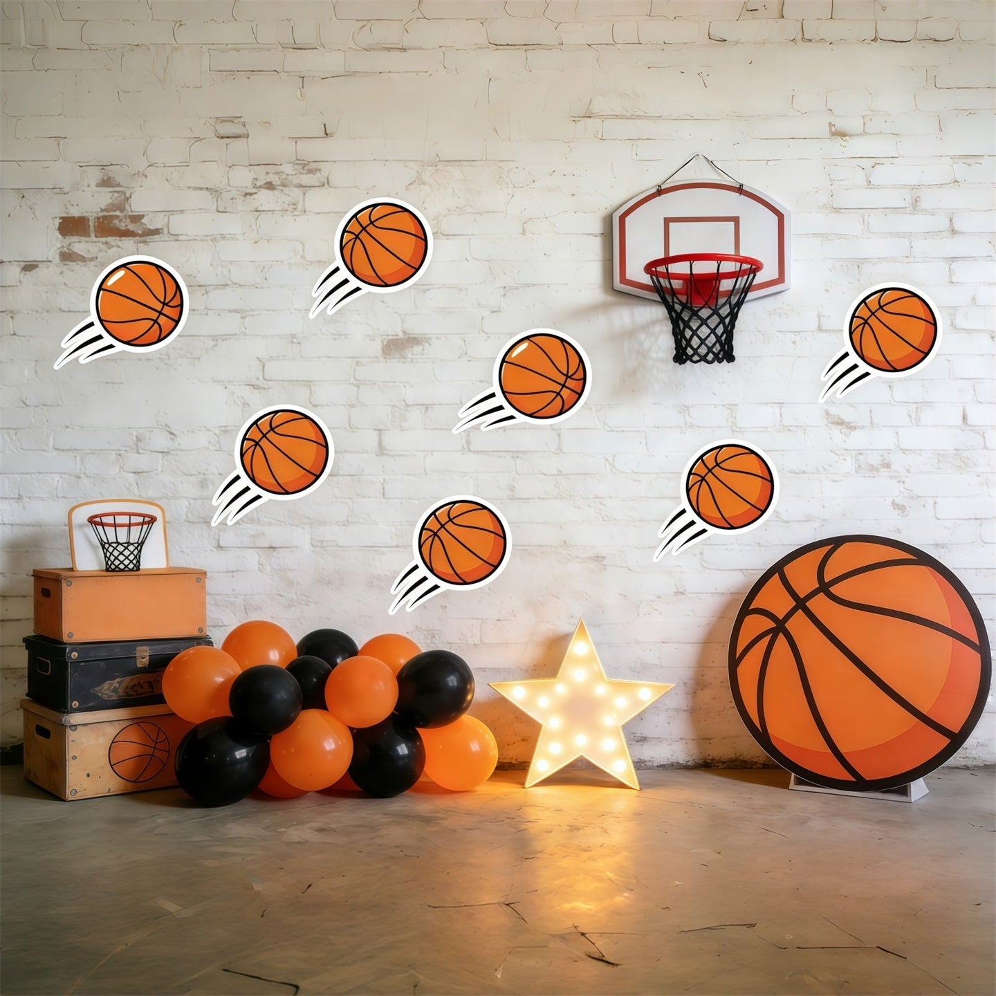 Basketball Backdrop For Photography Cartoon Ball Brick Wall Sports Photo Backdrop UK GQ61-83