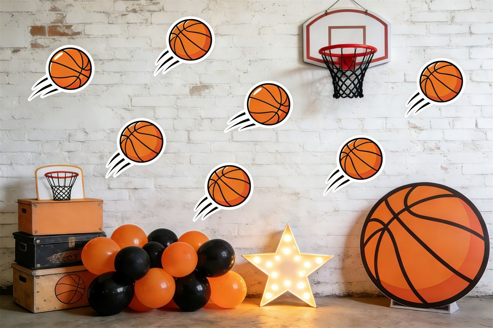 Basketball Backdrop For Photography Cartoon Ball Brick Wall Sports Photo Backdrop UK GQ61-83