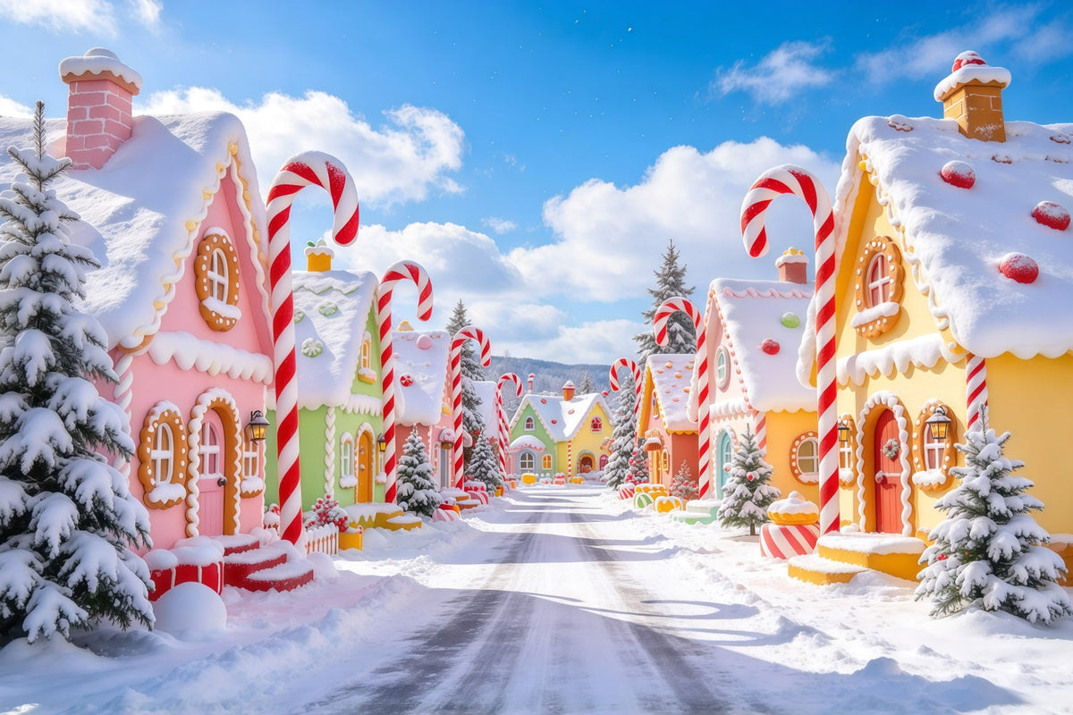 Christmas Village Backdrops Pastel Candy Gingerbread House Christmas Photo Backdrop UK GQ610-1