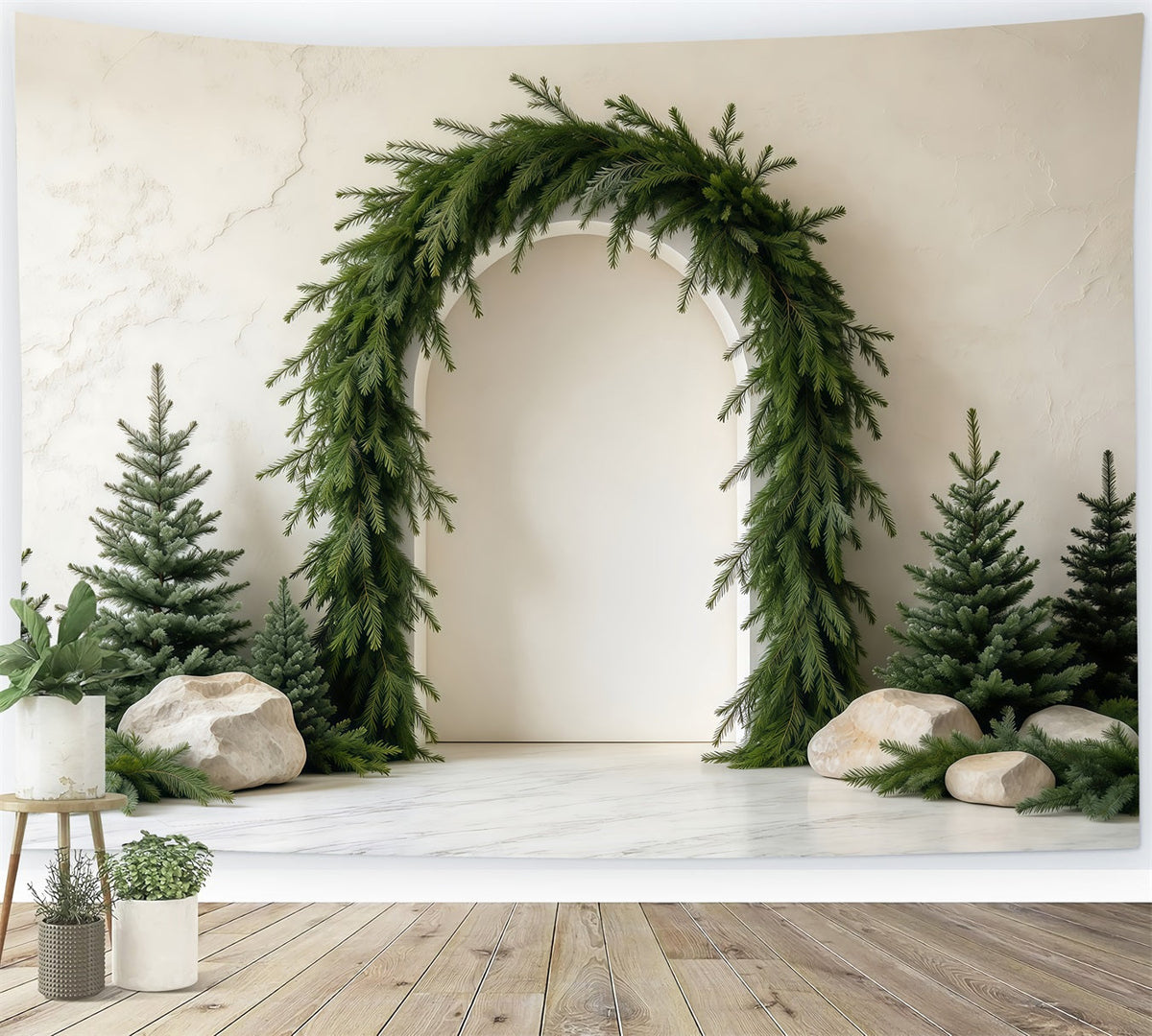 Photography Christmas Tree Backdrop Lush Evergreen Garland Archway Xmas Photo Backdrop UK GQ610-100