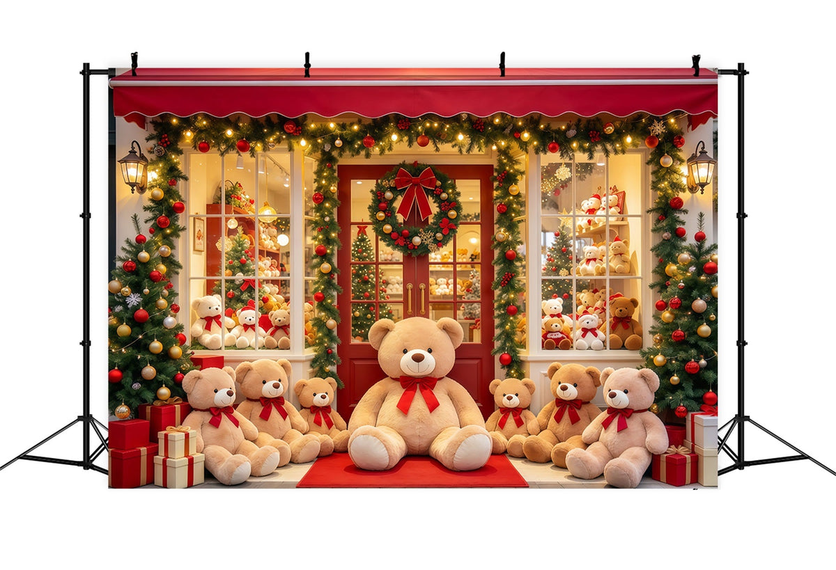 Christmas Store Backdrop Teddy Bear Toy Shopfront Christmas Party Backdrops UK GQ610-101