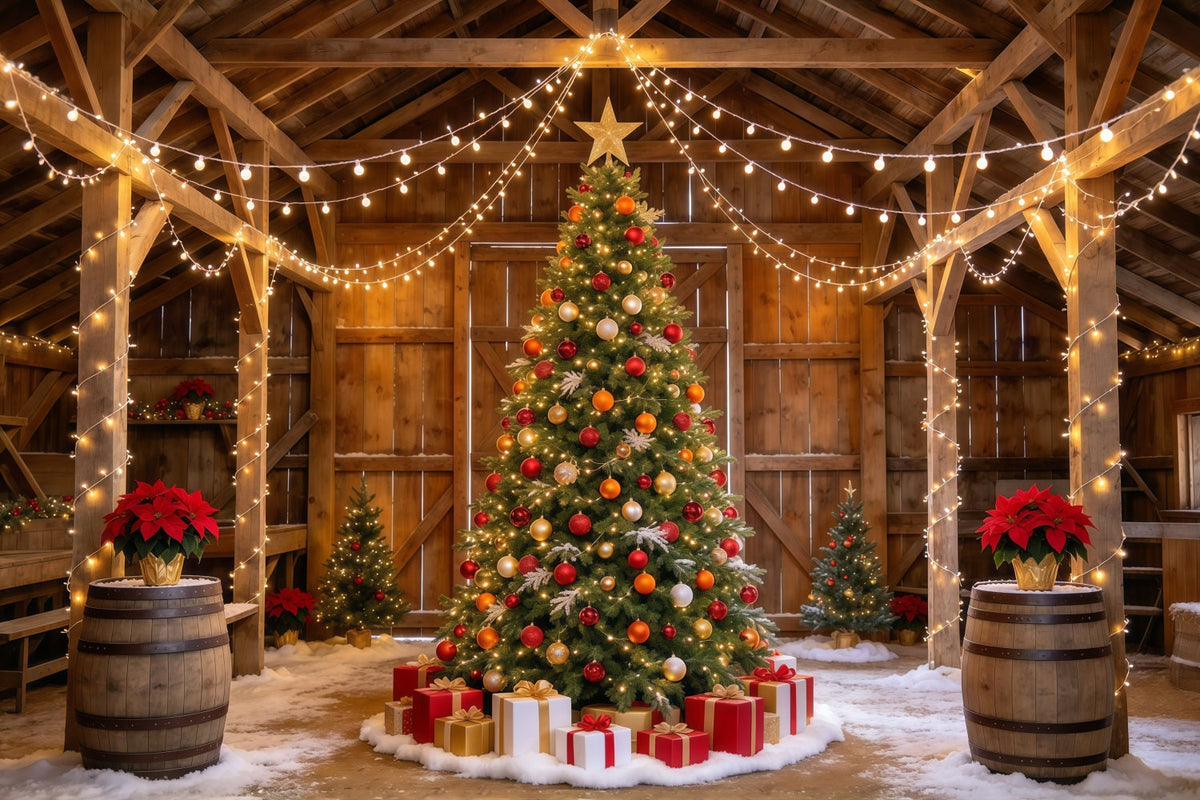 Christmas Lights Photo Backdrop Rustic Barn Tree Display Christmas Backdrop Pictures UK GQ610-109