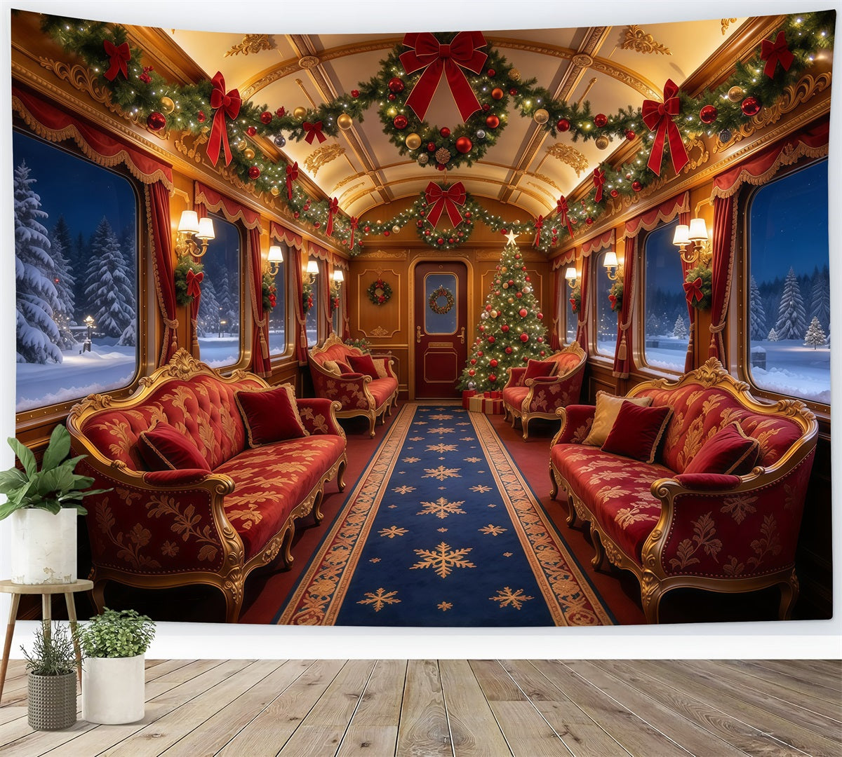 Christmas Backdrops for Photography Burgundy Velvet Train Interior Christmas Photography Backdrop UK GQ610-11